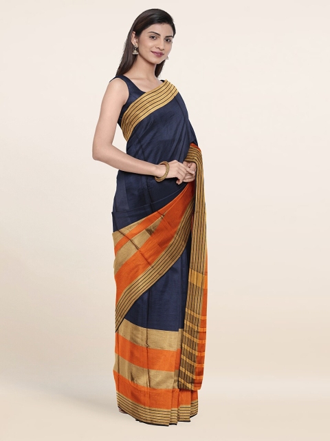 

Pothys Blue & Orange Woven Design Zari Cotton Blend Saree