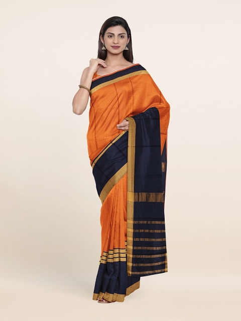 

Pothys Orange & Blue Striped Zari Saree
