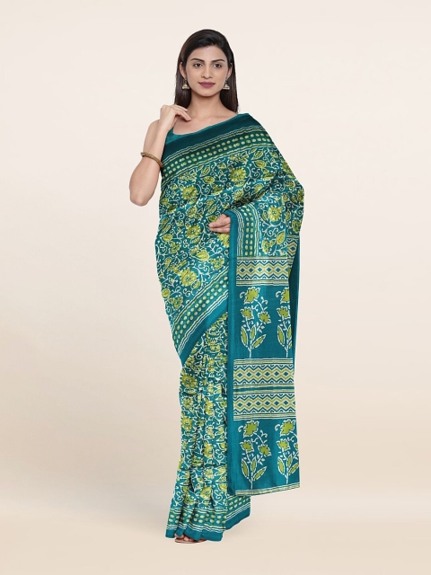 

Pothys Green & Blue Floral Cotton Blend Saree