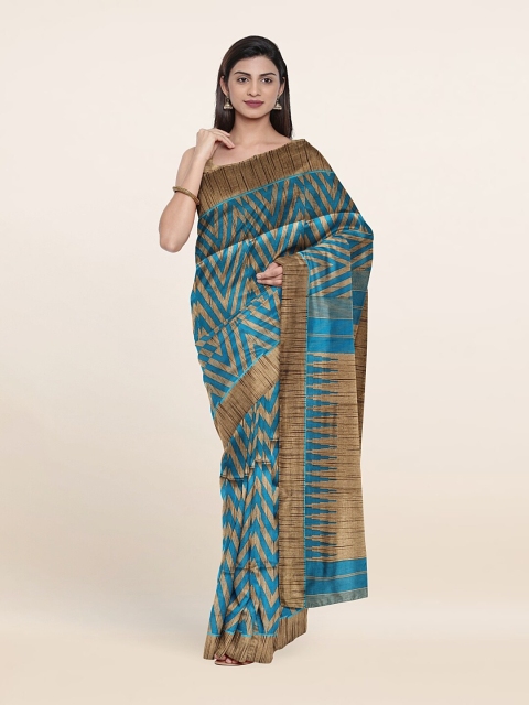 

Pothys Blue & Brown Geometric Printed Saree