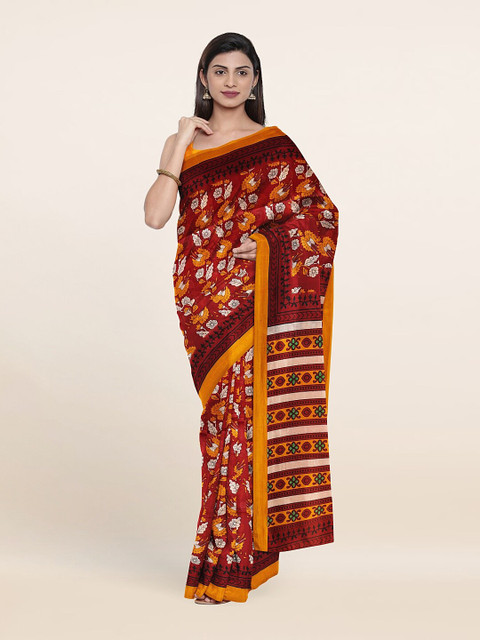 

Pothys Maroon & Yellow Floral Cotton Blend Saree