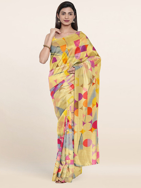 

Pothys Yellow & Blue Printed Cotton Blend Saree