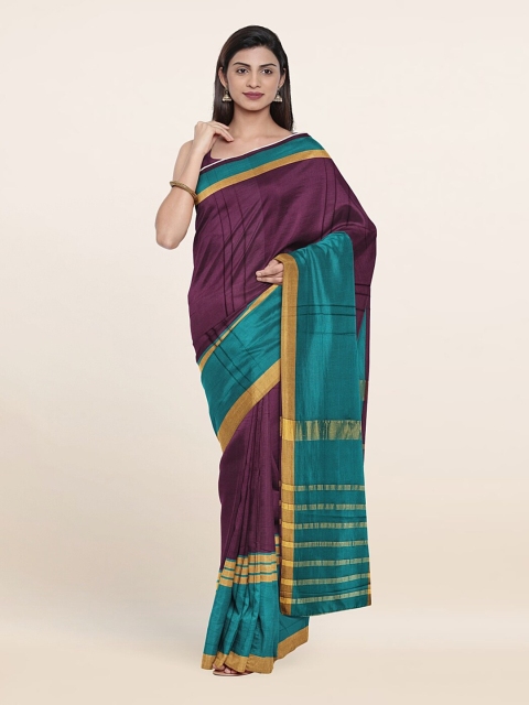 

Pothys Violet & Blue Zari Cotton Blend Saree