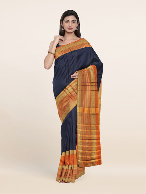 

Pothys Blue & Orange Striped Saree