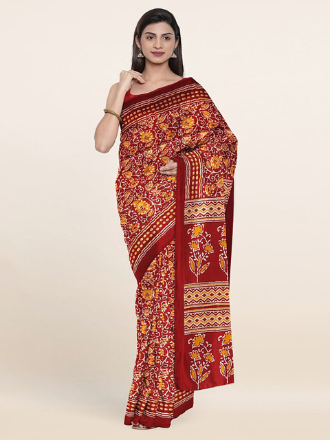 

Pothys Maroon & Yellow Floral Printed Saree