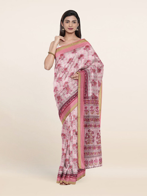 

Pothys Pink Floral Printed Cotton Blend Saree