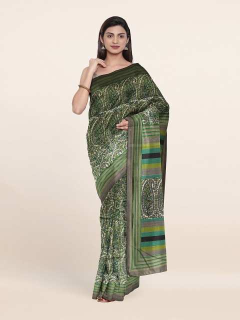 

Pothys Green & White Ethnic Motifs Cotton Blend Saree