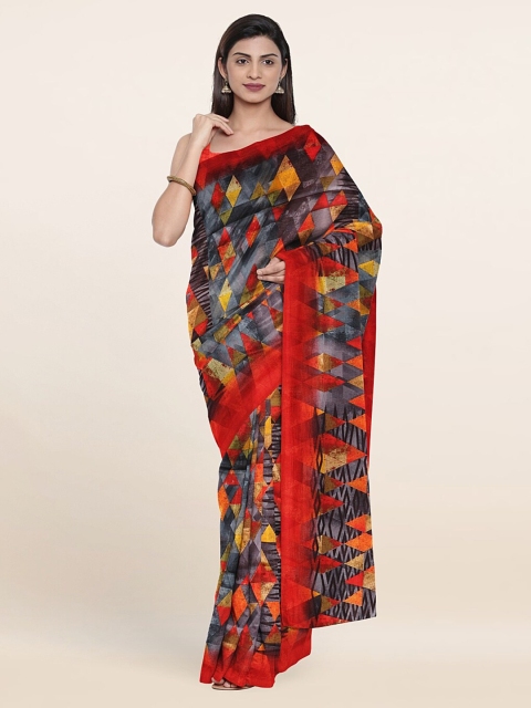 

Pothys Grey & Red Geometric Printed Saree