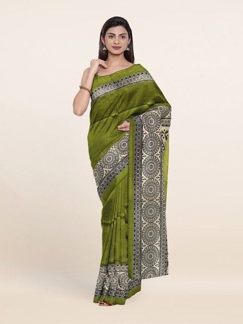 

Pothys Green & White Ethnic Motifs Printed Cotton Blend Saree