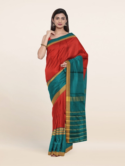 

Pothys Red & Blue Colourblocked Cotton Blend Saree