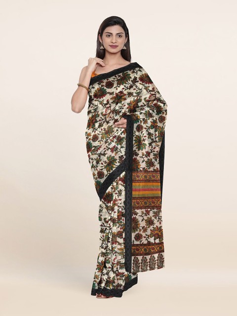 

Pothys Cream-Coloured & Black Floral Saree