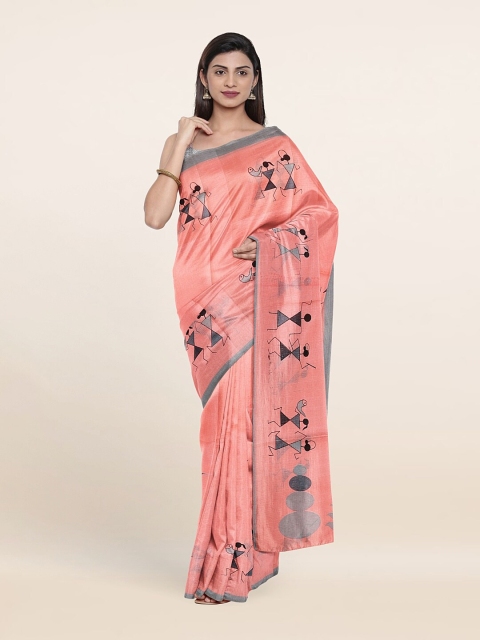 

Pothys Pink & Grey Warli Saree