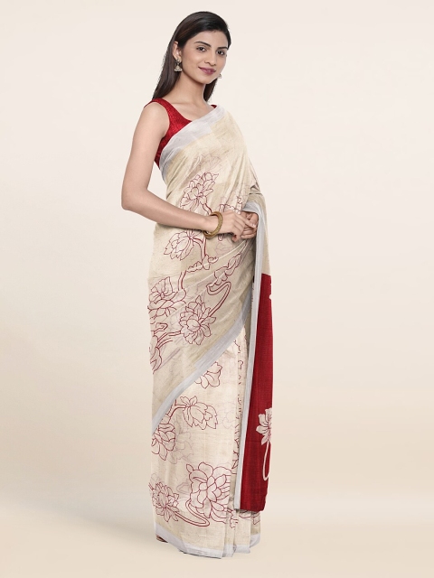 

Pothys Off White & Red Floral Saree