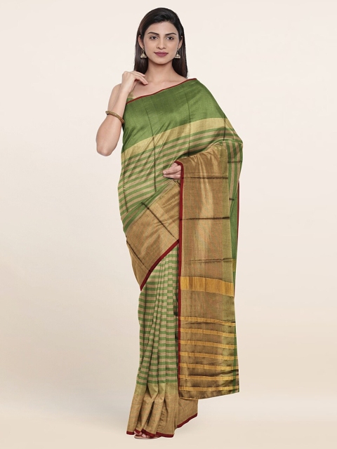 

Pothys Green & Golden Striped Cotton Blend Saree