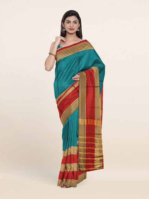 

Pothys Teal & Red Woven Design Saree