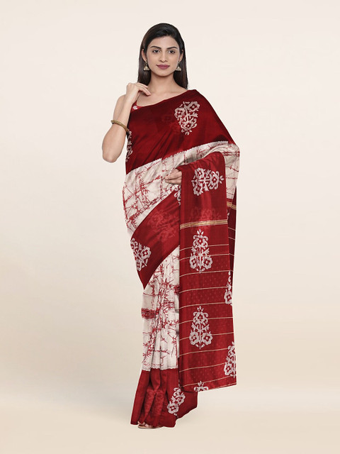 

Pothys Off White & Maroon Floral Print Saree
