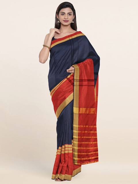 

Pothys Navy Blue & Gold-Toned Woven Design Zari Saree