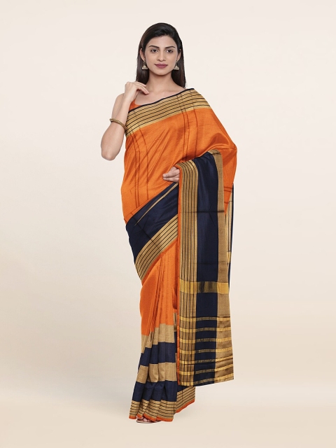 

Pothys Orange & Navy Blue Striped Zari Saree