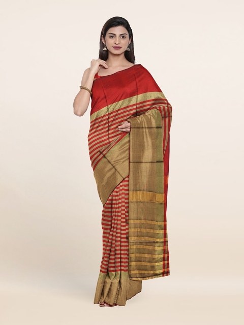 

Pothys Red & Gold-Toned Striped Zari Saree