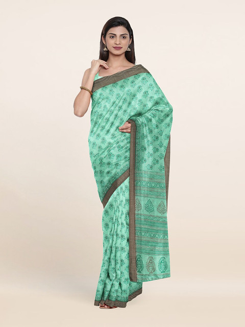 

Pothys Green & Grey Floral Saree