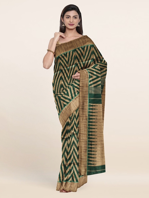 

Pothys Green & Golden Printed Cotton Blend Saree