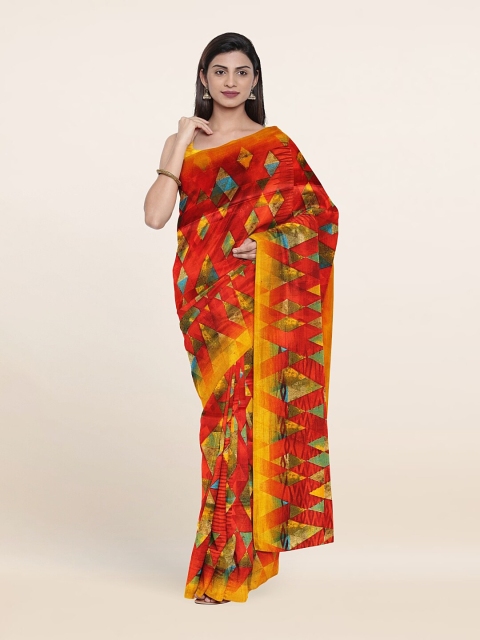 

Pothys Red & Green Geometric Printed Cotton Blend Saree