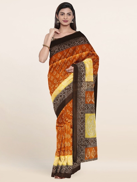 

Pothys Mustard & Brown Floral Zari Saree