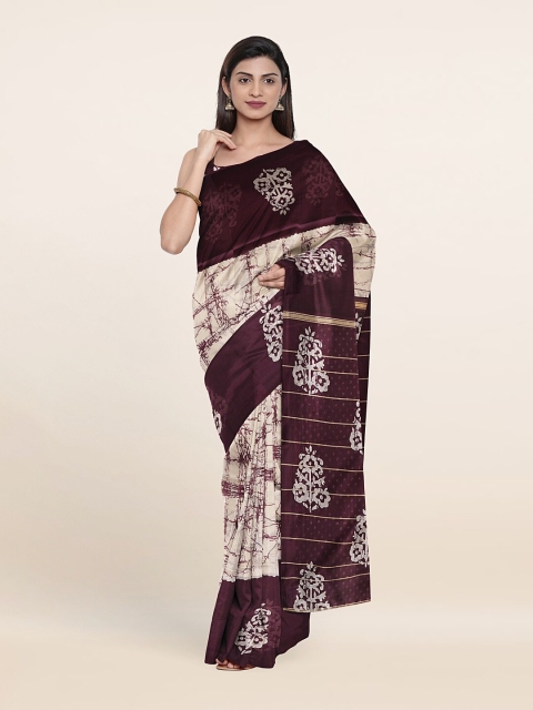 

Pothys Cream-Coloured & Maroon Batik Saree