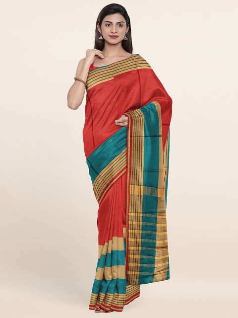 

Pothys Red & Teal Zari Saree