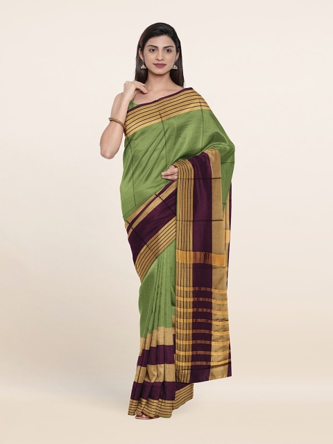 

Pothys Green & Purple Striped Zari Saree
