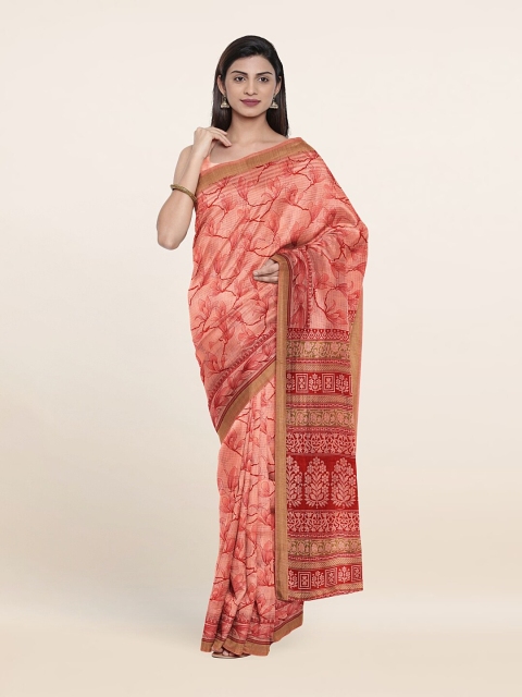 

Pothys Peach-Coloured & Green Floral Saree