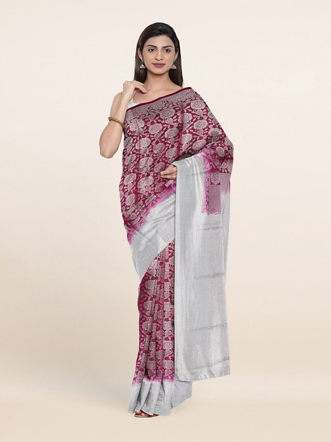 

Pothys Purple & Silver-Toned Woven Design Zari Art Silk Saree