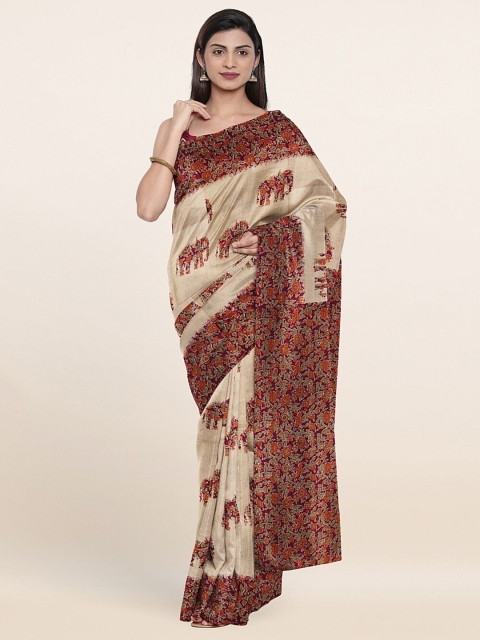 

Pothys Cream-Coloured & Red Ethnic Motifs Cotton Blend Saree