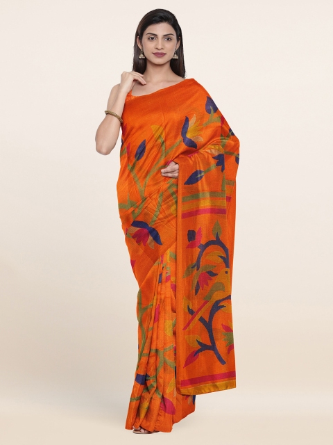

Pothys Orange & Blue Floral Saree