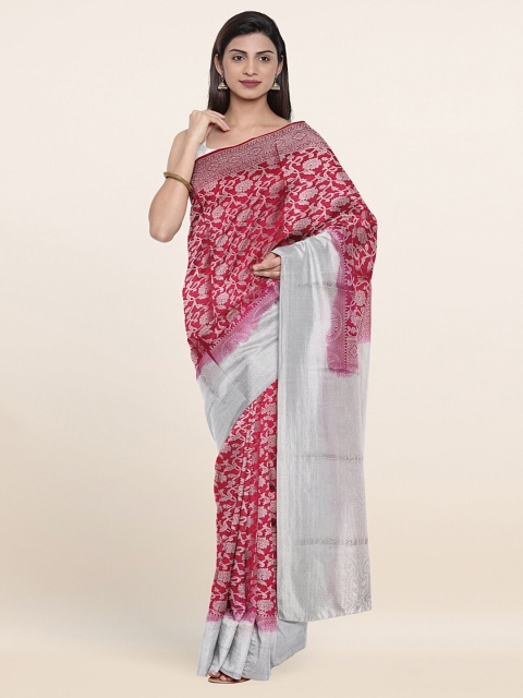 

Pothys Fuchsia Pink & White Floral Art Silk Saree