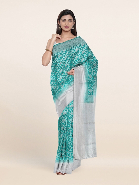 

Pothys Green & Silver-Toned Woven Design Zari Art Silk Saree