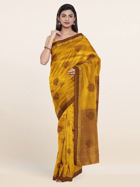 

Pothys Yellow & Brown Ethnic Motifs Cotton Blend Saree