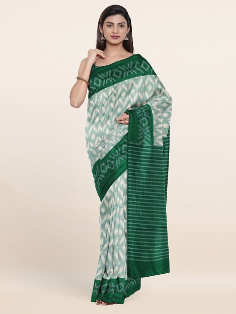 

Pothys Green & White Ethnic Motifs Cotton Blend Saree