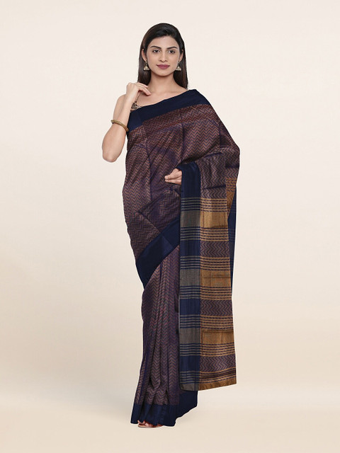 

Pothys Navy Blue & Gold-Toned Cotton Blend Saree