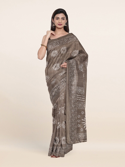 

Pothys Grey & White Floral Cotton Blend Saree