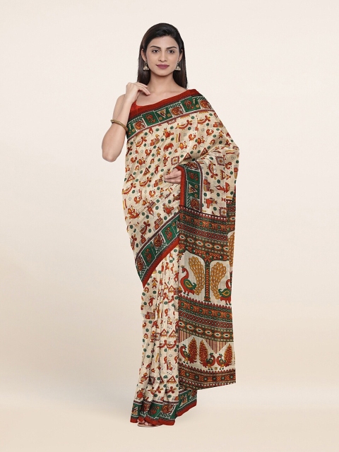 

Pothys Cream-Coloured & Red Ethnic Motifs Printed Saree