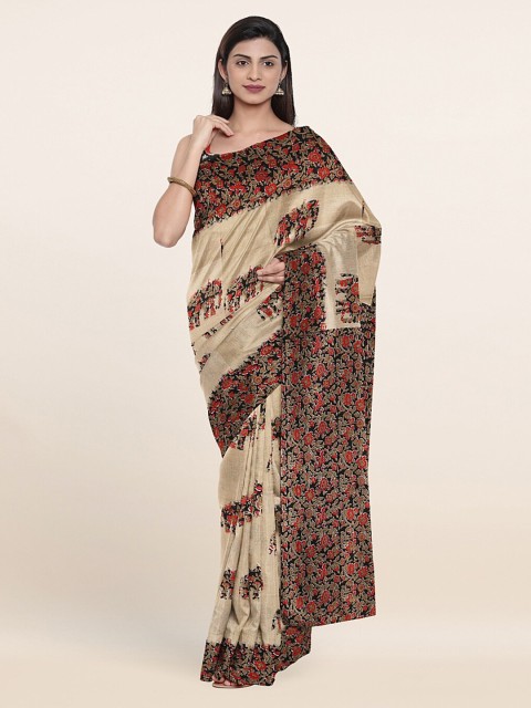 

Pothys Cream-Coloured & Red Floral Zari Saree