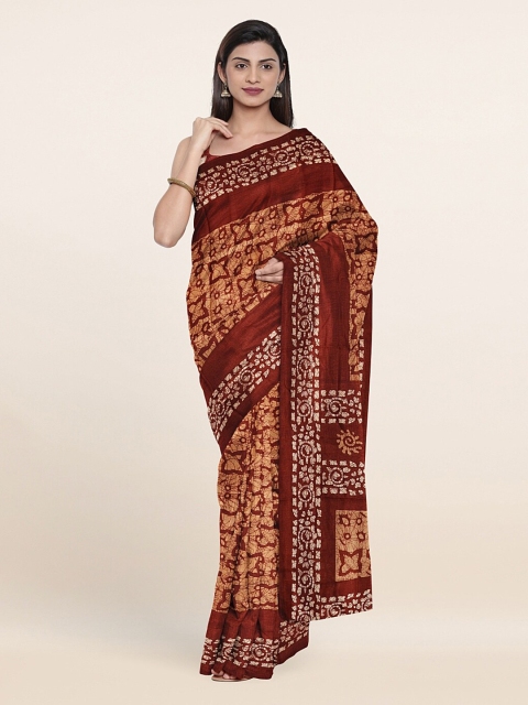 

Pothys Brown & Red Batik Saree