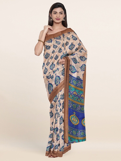 

Pothys Peach-Coloured & Blue Ethnic Motifs Saree