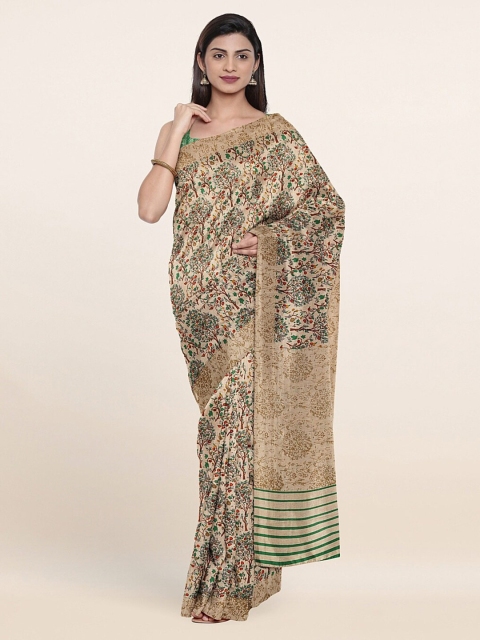 

Pothys Tan & Green Floral Printed Saree