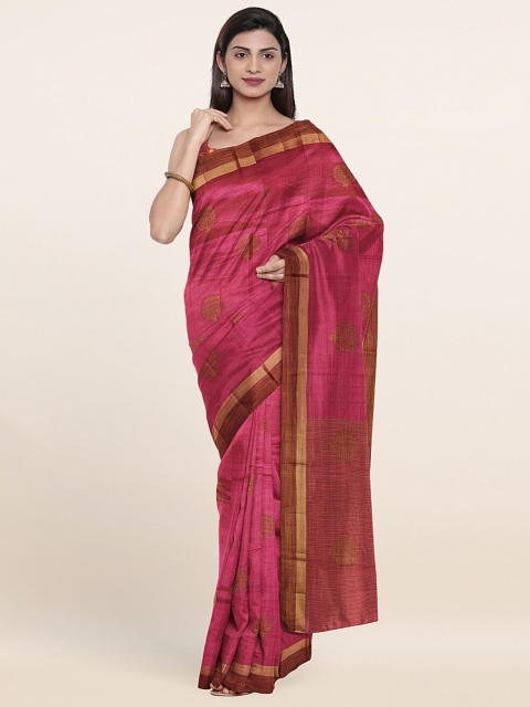 

Pothys Pink & Gold-Toned Ethnic Motifs Saree