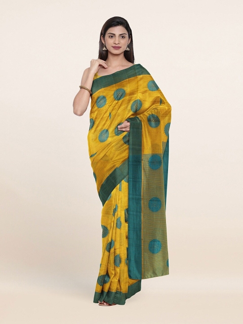 

Pothys Yellow & Teal Ethnic Motifs Saree