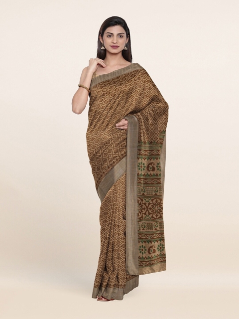 

Pothys Brown & Green Ethnic Motifs Zari Saree