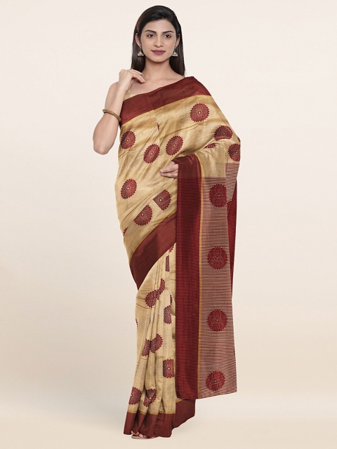 

Pothys Cream-Coloured & Maroon Ethnic Motifs Cotton Blend Saree