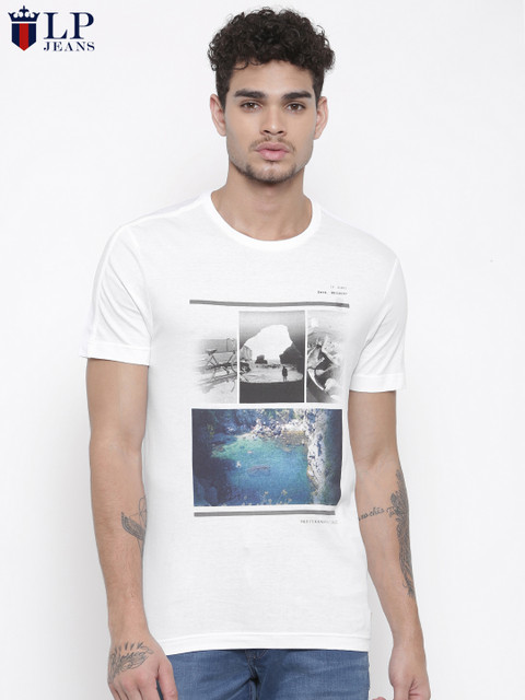 

Louis Philippe Jeans Men White Printed Round Neck Regular Fit T-shirt